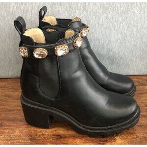 Steve Madden Women's Size 5.5‎ AMULET Fashion Boot Black Chucky Heel Jewels